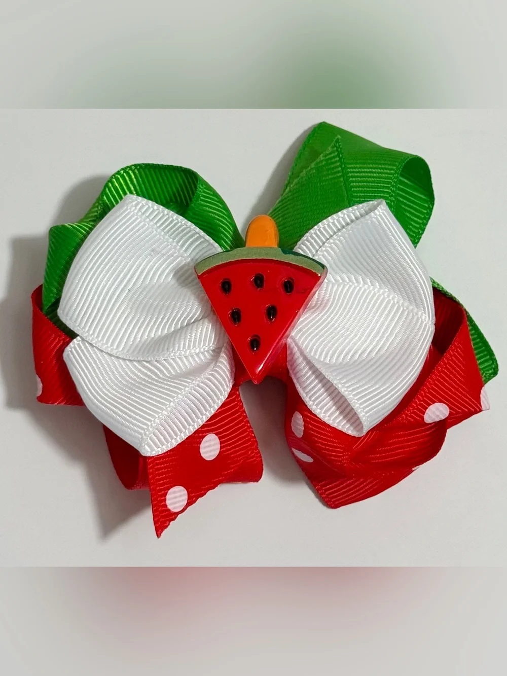 Watermelon Hair Bow Clips Set Of 2 Red Green White Polka Dot Boutique Style